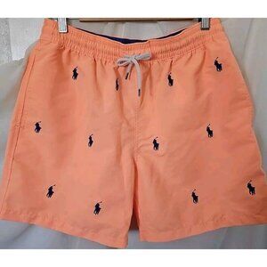 Polo Ralph Lauren Brief Lined Swim Trunks Orange Embroidered Pony Mens Med